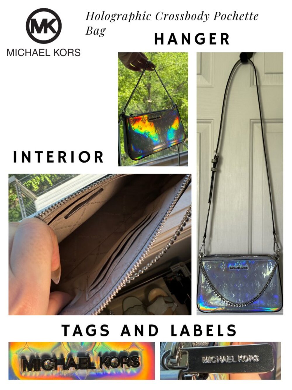 Michael Kors Jet Set Travel Holographic Crossbody Pochette Laser Silver Bag - Picture 2 of 4